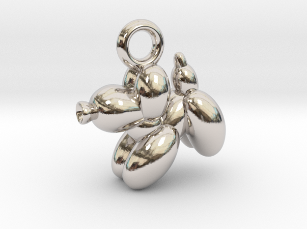 Dog Pendant Balloon Style Play Position in Rhodium Plated Brass