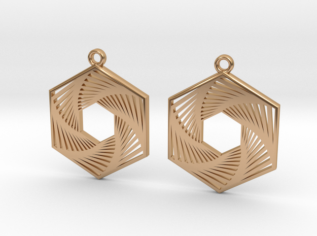 Hexagonal Recursion Earrings in Polished Bronze