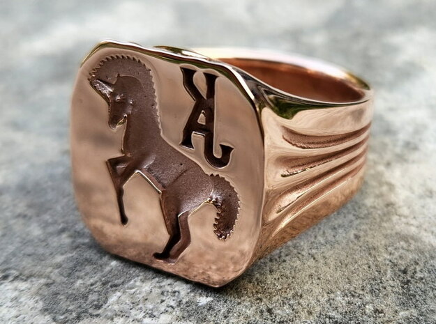 Rampant Unicorn Signet Ring in Polished Bronze