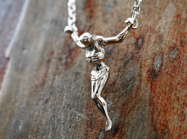 Dali Christ Crucifix Cross Pendant in Polished Silver