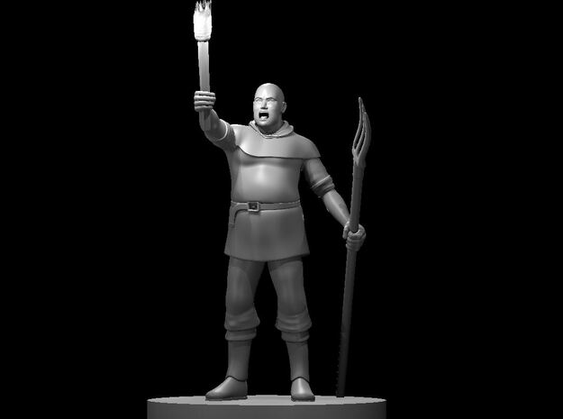 Male Commoner with Torch in Clear Ultra Fine Detail Plastic