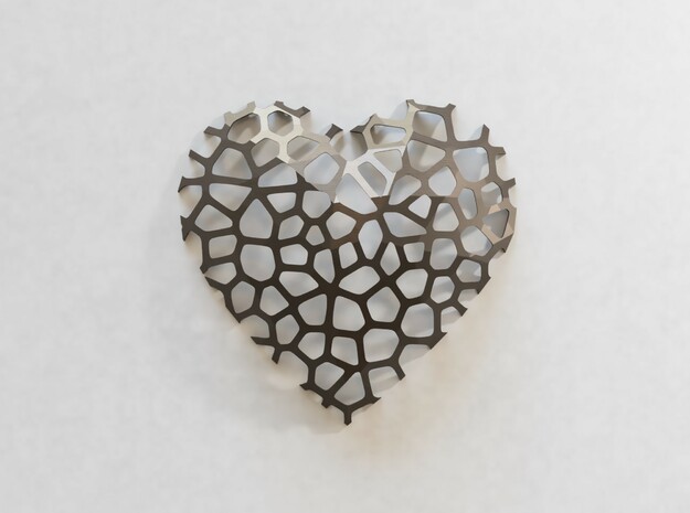 Wall Art: Heart Voronoi (Polished Metal) in Polished Bronzed-Silver Steel