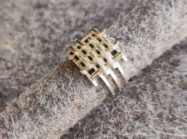 Silver geometric statement ring "Kuma in Polished Brass