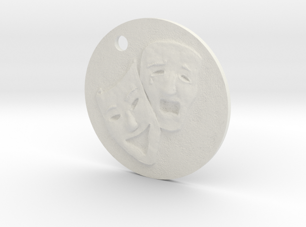 Tragedy Comedy Mask Pendant in White Natural Versatile Plastic
