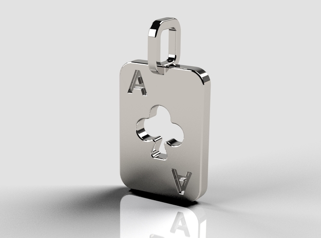 Ace of Clubs Card in Polished Silver