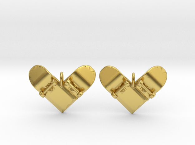 Skateboard II (heart shaped) - Drop Earrings in Polished Brass