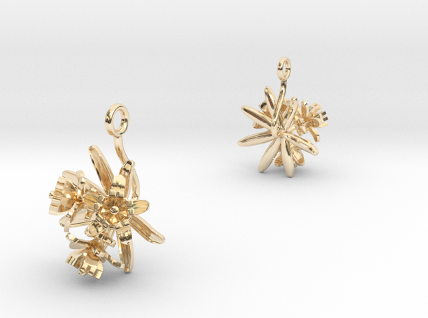 Earrings with three small flowers of the Choisya in 14k Gold Plated Brass