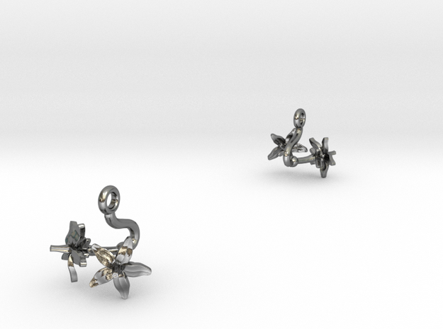 Earrings with two small flowers of the Tomato in Polished Silver
