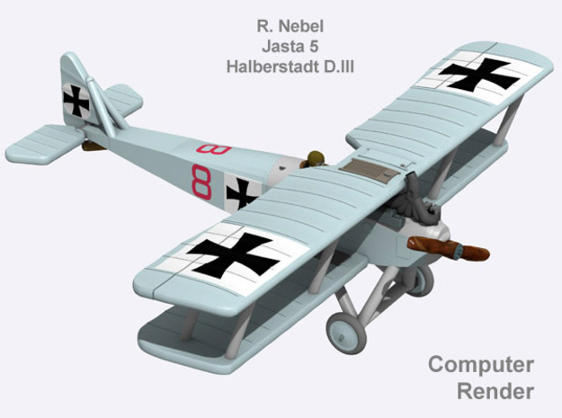 Rudolf Nebel Halberstadt D.III (full color) in Natural Full Color Nylon 12 (MJF)