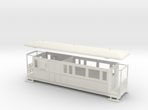 OO9 Tramway bogie brake coach in White Natural Versatile Plastic
