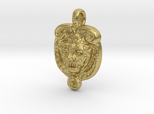 Lion inki pendant in Natural Brass: Medium