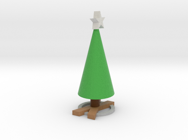 Realistic wood X Based Xmas  Tree  and star in Full Color Sandstone