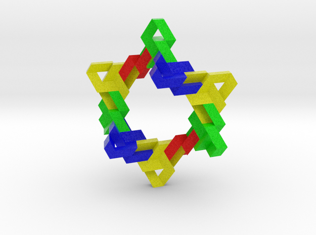Ten Linked Trefoil Knots from Triangular Beam in Full Color Sandstone