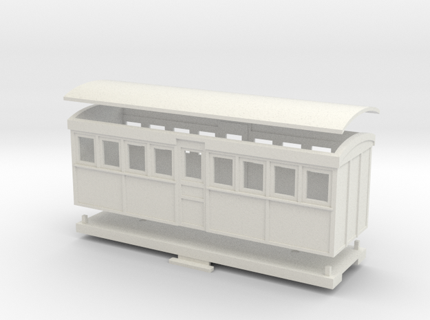 HOn30 20 foot Bogie Tramway Carriage (A) in White Natural Versatile Plastic