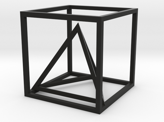 Tetrahedron in cube in Black Natural Versatile Plastic