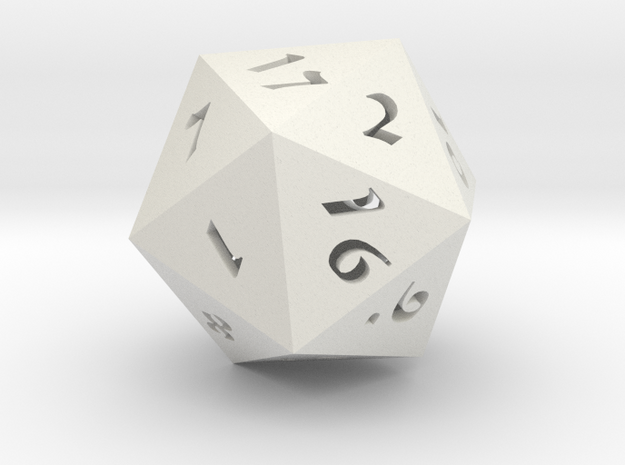 D20 Hollow Large 3" in White Natural Versatile Plastic