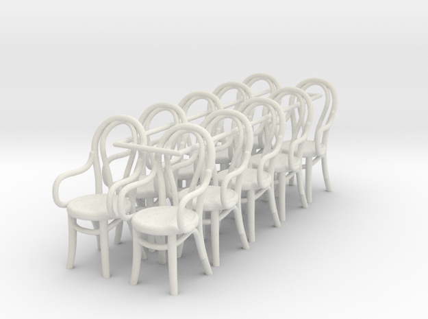 1:48 Bentwood Chairs with Arms (Set 10) in White Natural Versatile Plastic