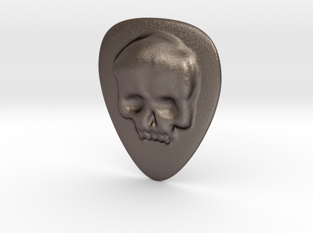 Skull Guitar Pick in Polished Bronzed Silver Steel