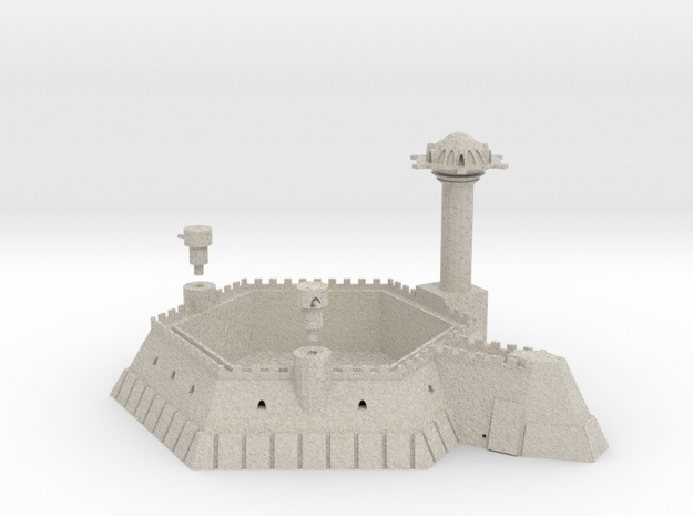 6 Sided Martian Villa With Towers in Natural Sandstone