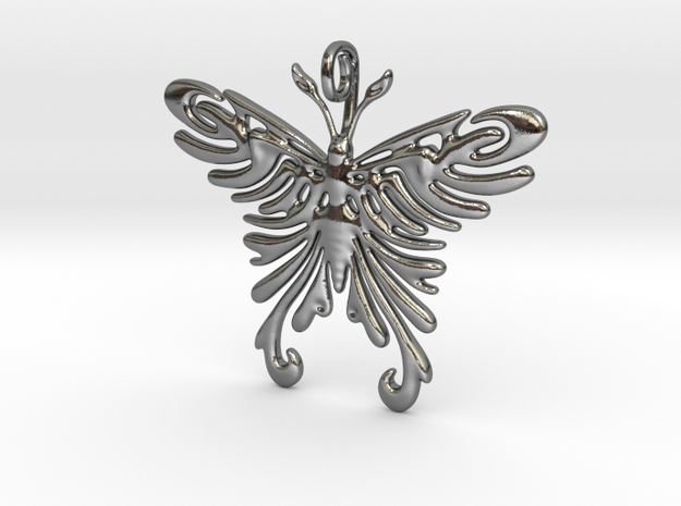 Pendant Tribal Pattern Butterfly in Polished Silver