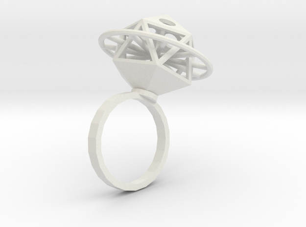 Ring Ikosahedron in White Natural Versatile Plastic