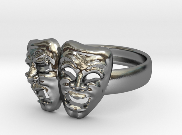 Comedy Tragedy Ring in Polished Silver