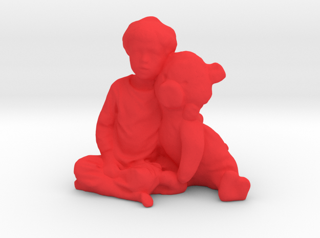 A Boy And His Pig in Red Processed Versatile Plastic