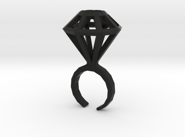 Haxagonal diamond ring  - standard size in Black Natural Versatile Plastic