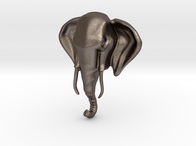 Elephant Head Pendant in Polished Bronzed Silver Steel