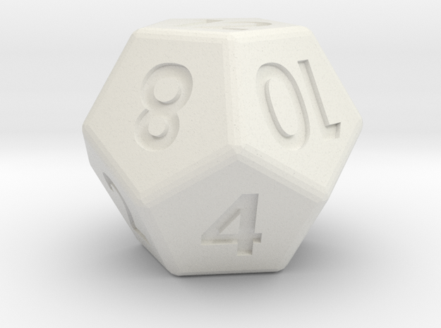 12-sided die (d12) in White Natural Versatile Plastic