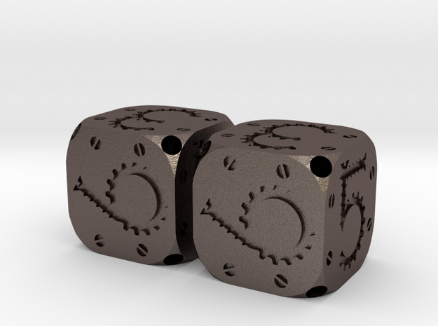 Tinker Dice Metal D6 Pair in Polished Bronzed Silver Steel