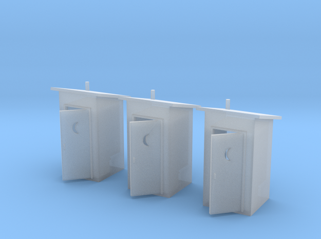 N-Scale Slant Roof Outhouse (3-Pack) in Tan Fine Detail Plastic