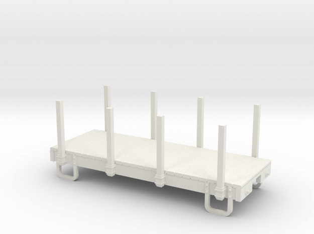 On18/On20 12ft Flat car  with stakes  in White Natural Versatile Plastic