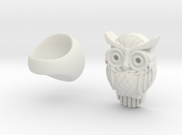 Owl Ring in White Natural Versatile Plastic