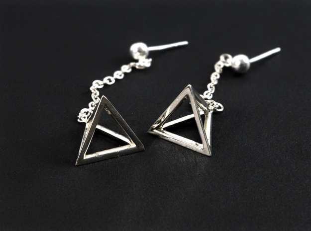 Tetrahedron earrings in Fine Detail Polished Silver