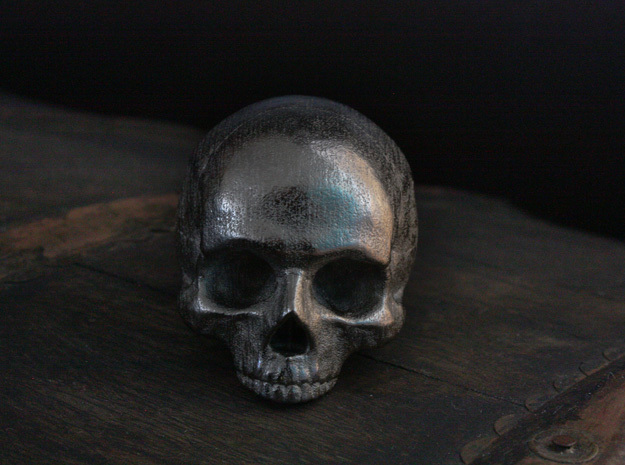 Yorick Skull with Latin Inscription in Polished Nickel Steel