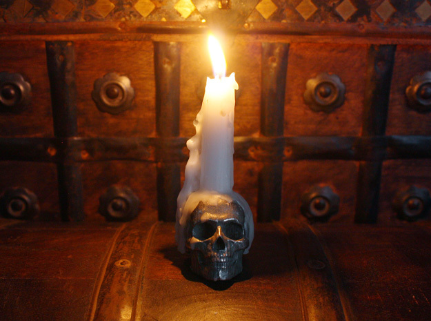Yorick Skull Candle Holder in Polished Bronzed Silver Steel
