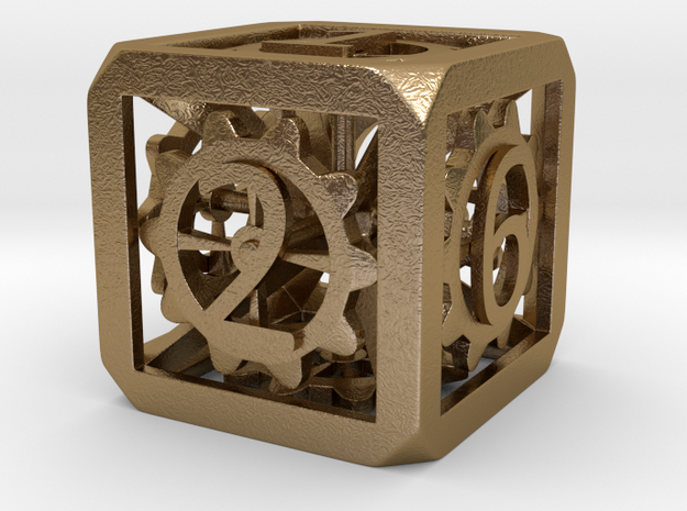 Dice with Gears 39,6mm in Polished Gold Steel