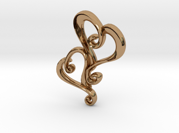 Swirly Hearts Pendant/Keychain in Polished Brass