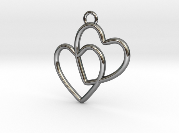 Two Hearts Connected in Fine Detail Polished Silver