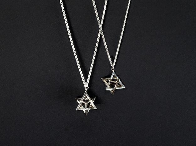 Star Tetrahedron double-pendant #Silver in Fine Detail Polished Silver