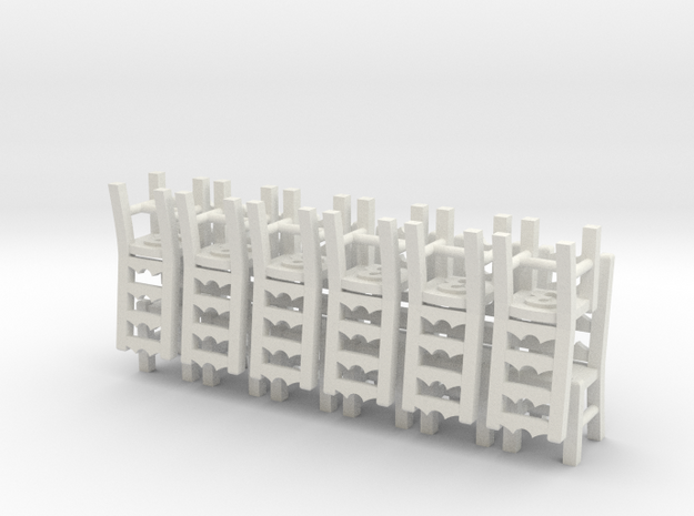 HO Scale Ladderback Chairs X12 in White Natural Versatile Plastic