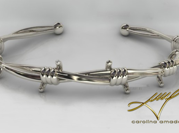 Barb Wire Bracelet in Polished Silver