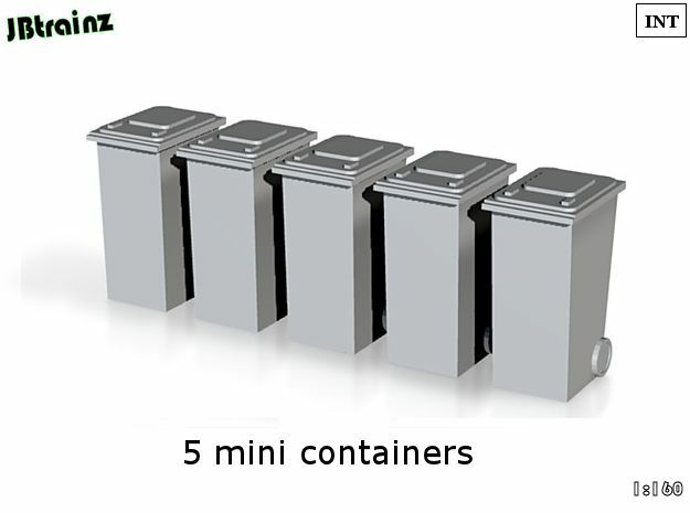 5 Minicontainers (n-scale) in Smooth Fine Detail Plastic