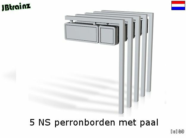 5 NS perronborden met paal (n-scale) in White Natural Versatile Plastic
