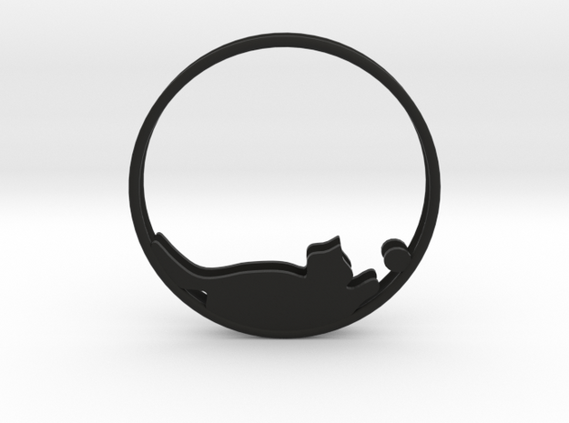 Cat Playing Ball Hoop Earrings 40mm in Black Natural Versatile Plastic