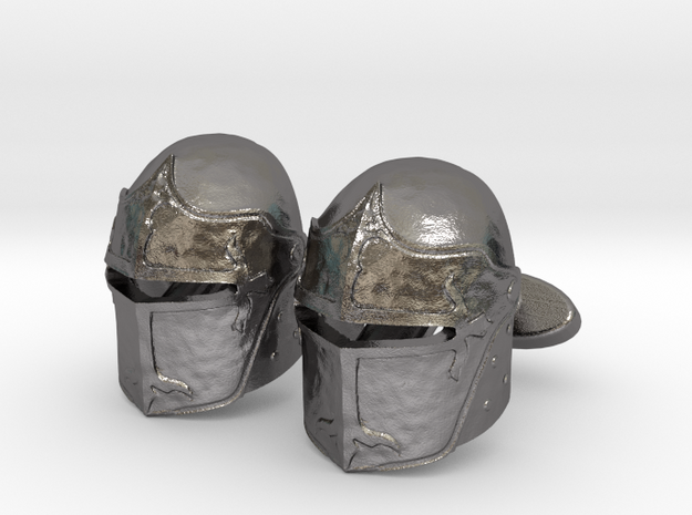 Medieval Helmet Cufflinks in Polished Nickel Steel