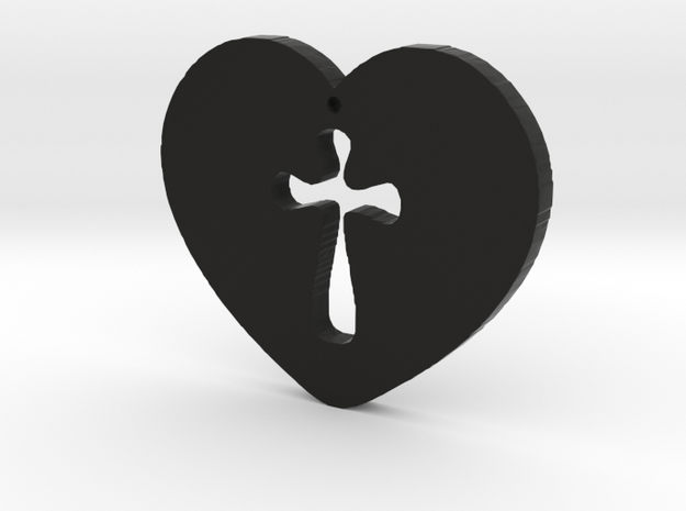 Cross Heart Pendant in Black Natural Versatile Plastic