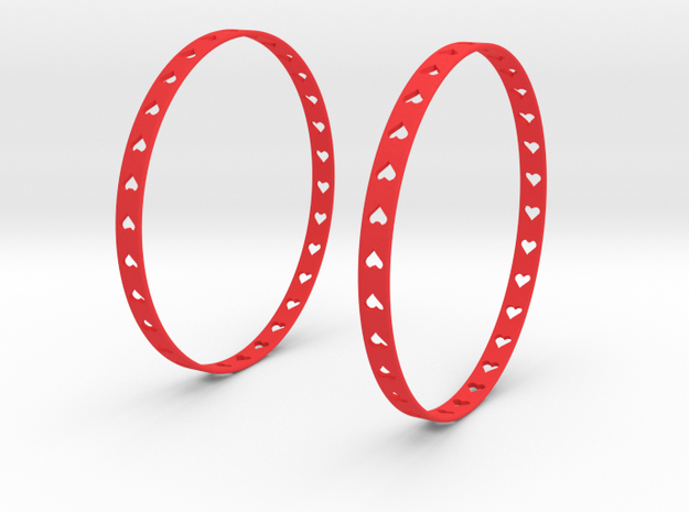 Big Hoop Earrings With Hearts 60mm in Red Processed Versatile Plastic