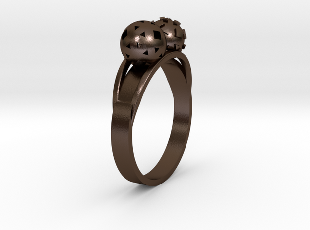 Diam=18. Bague Toi Et Moi. Ring Duo Sphere. in Polished Bronze Steel